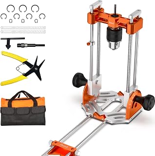 4-Rod Portable Drill Guide,Adjustable Drill Press Adapter with Fence,Fits1/16"-1/2" Bits,0-75° Drill Guide For Hand Drill,Double Return Springs+Liner Ball Bearings Guide,Storage Bag Replacement Parts